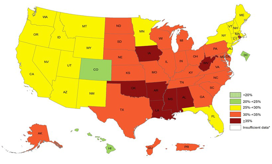 7 States Report Obesity at or Above 35%